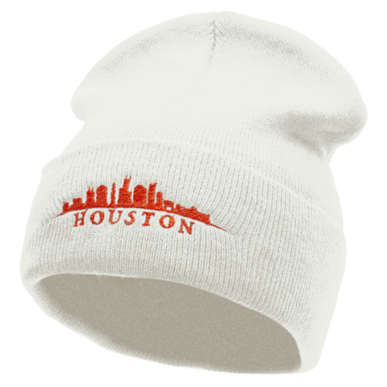 Houston Skyline Embroidered 12 inch Acrylic Blank Cuff Long Beanie - White OSFM