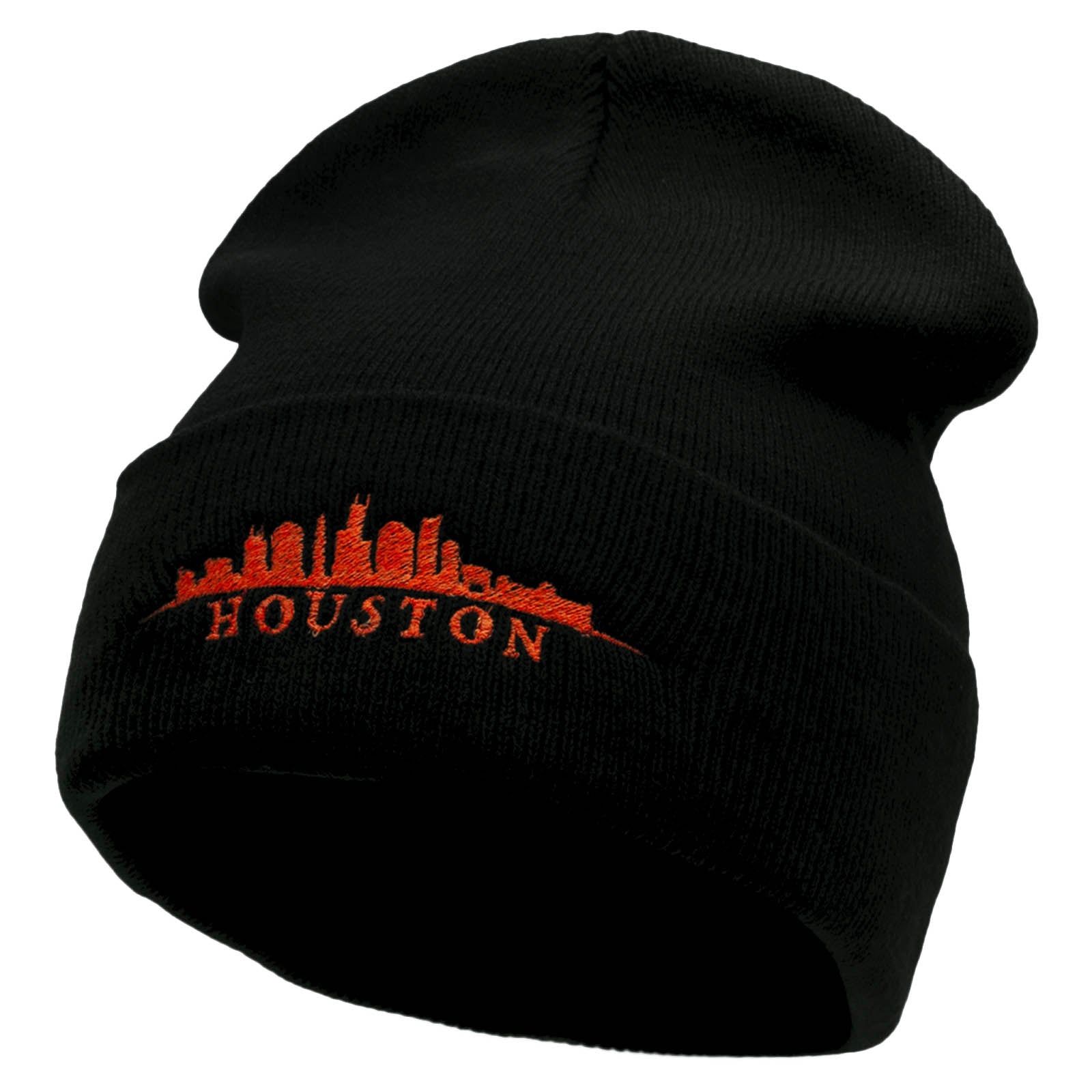 Houston Skyline Embroidered 12 inch Acrylic Blank Cuff Long Beanie - Black OSFM
