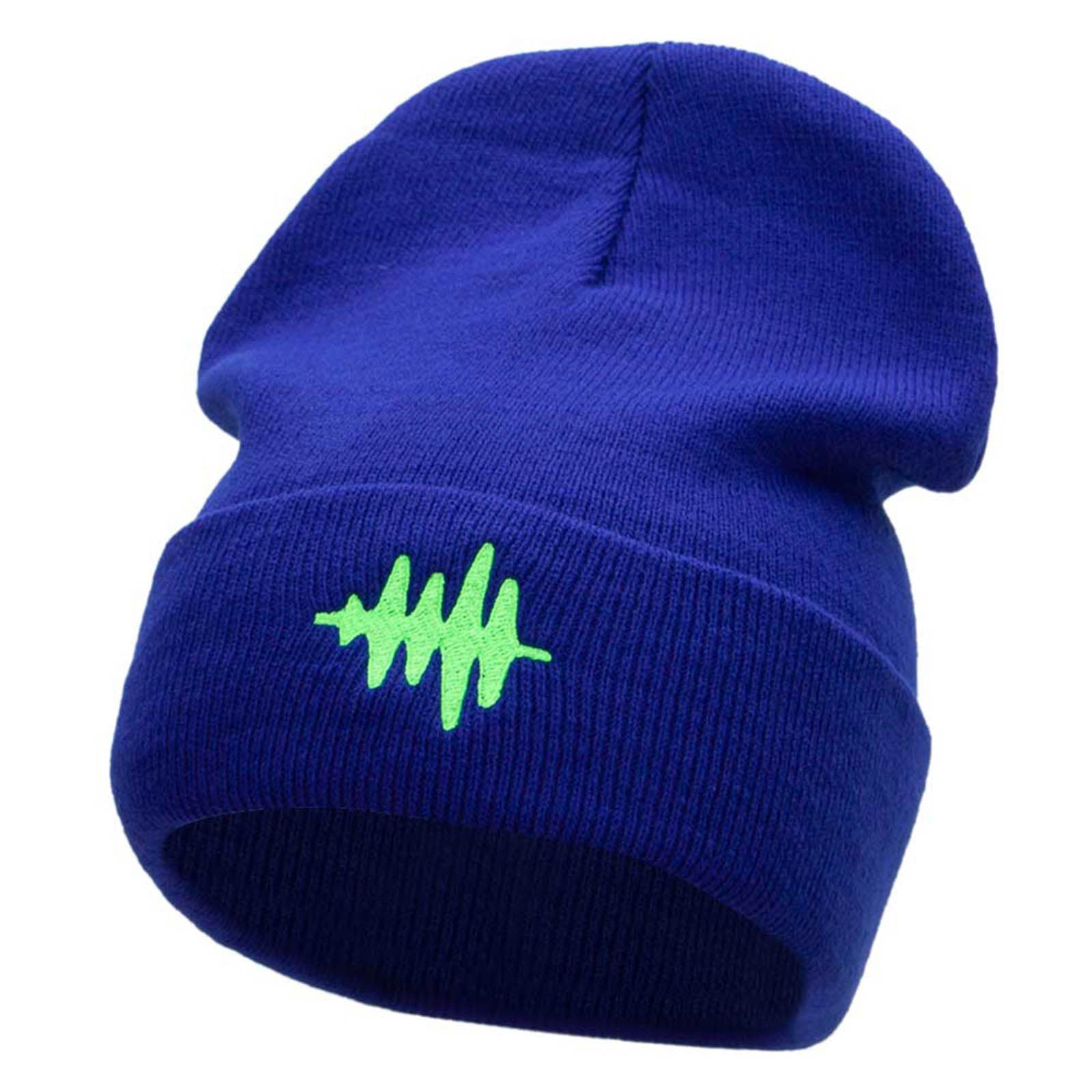 Sound Wave Embroidered 12 Inch Long Knitted Beanie - Royal OSFM
