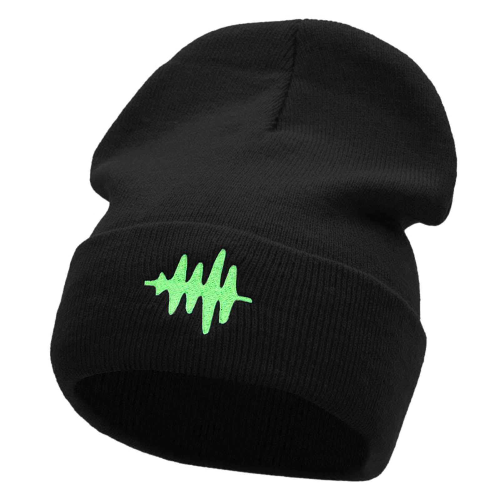 Sound Wave Embroidered 12 Inch Long Knitted Beanie - Black OSFM
