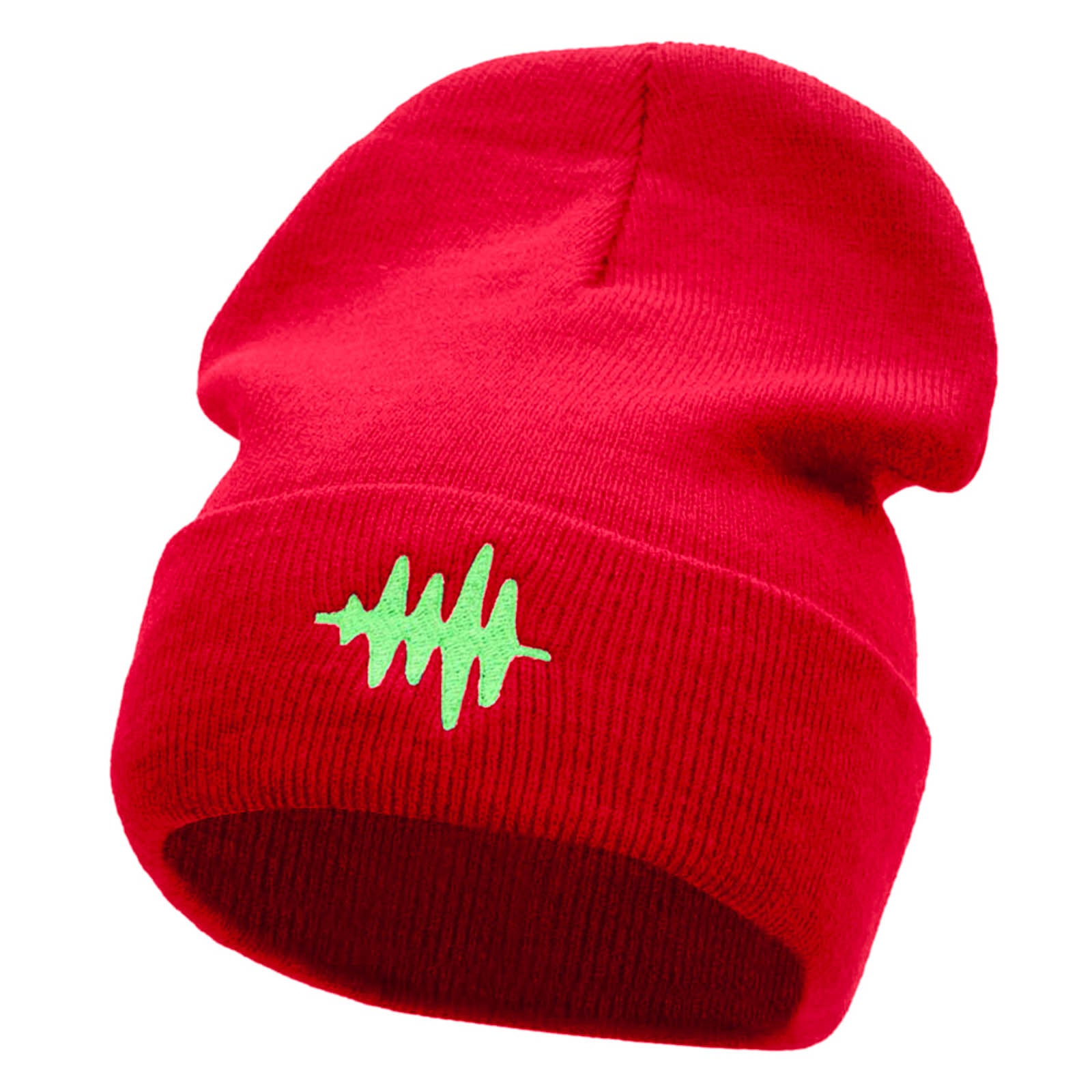 Sound Wave Embroidered 12 Inch Long Knitted Beanie - Red OSFM