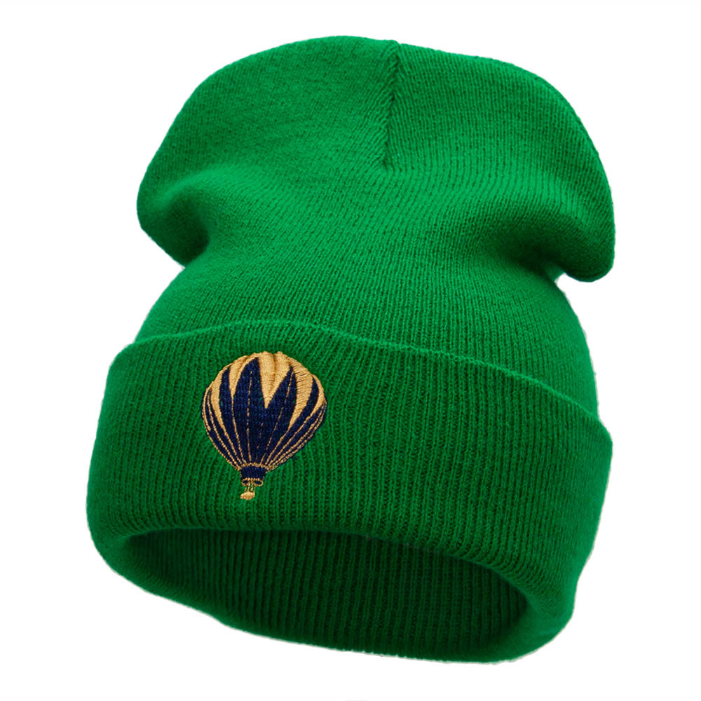 Hot Air Balloon Trip Embroidered 12 Inch Solid Long Beanie Made in USA - Kelly Green OSFM