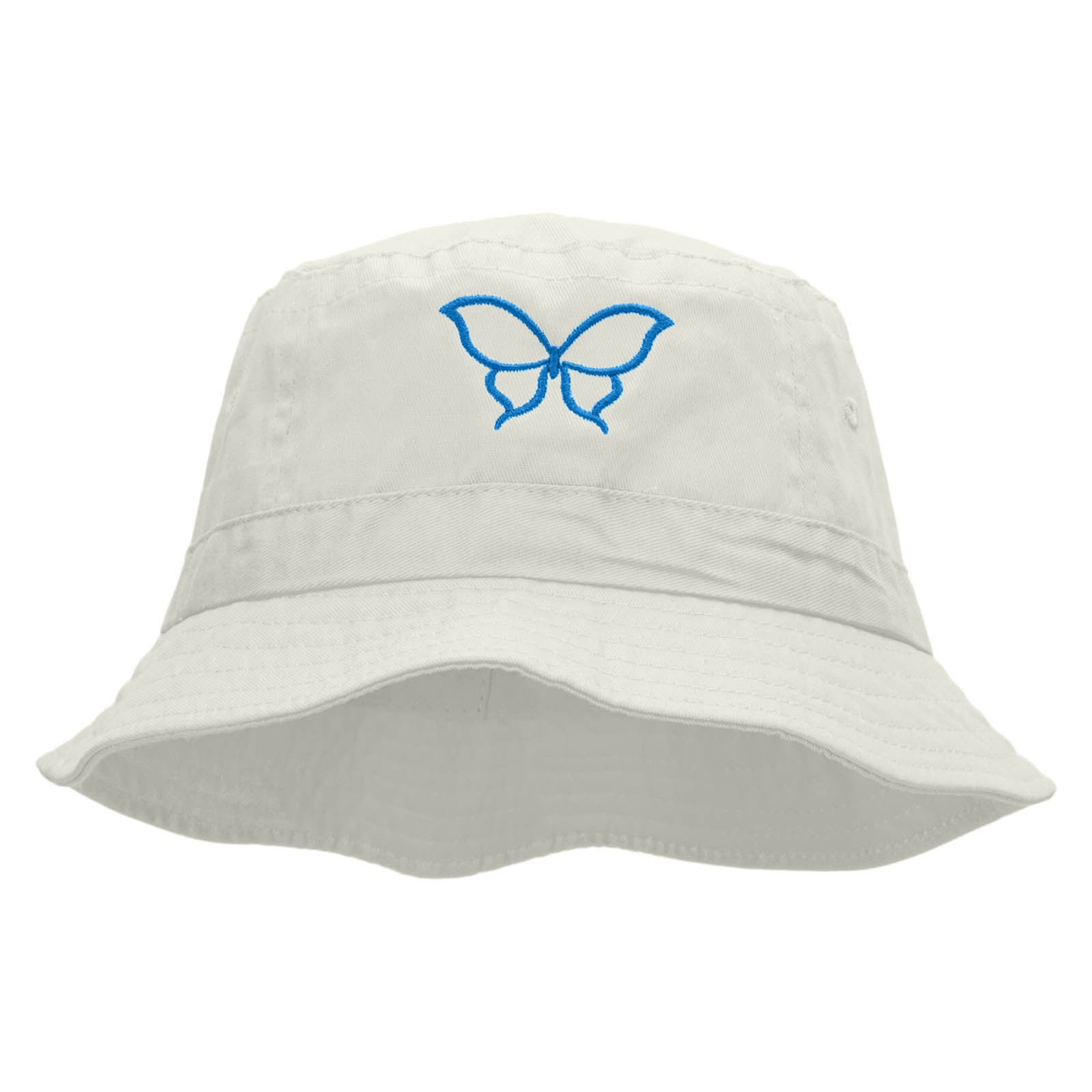 Butterfly Outline Embroidered Bucket Hat - White OSFM