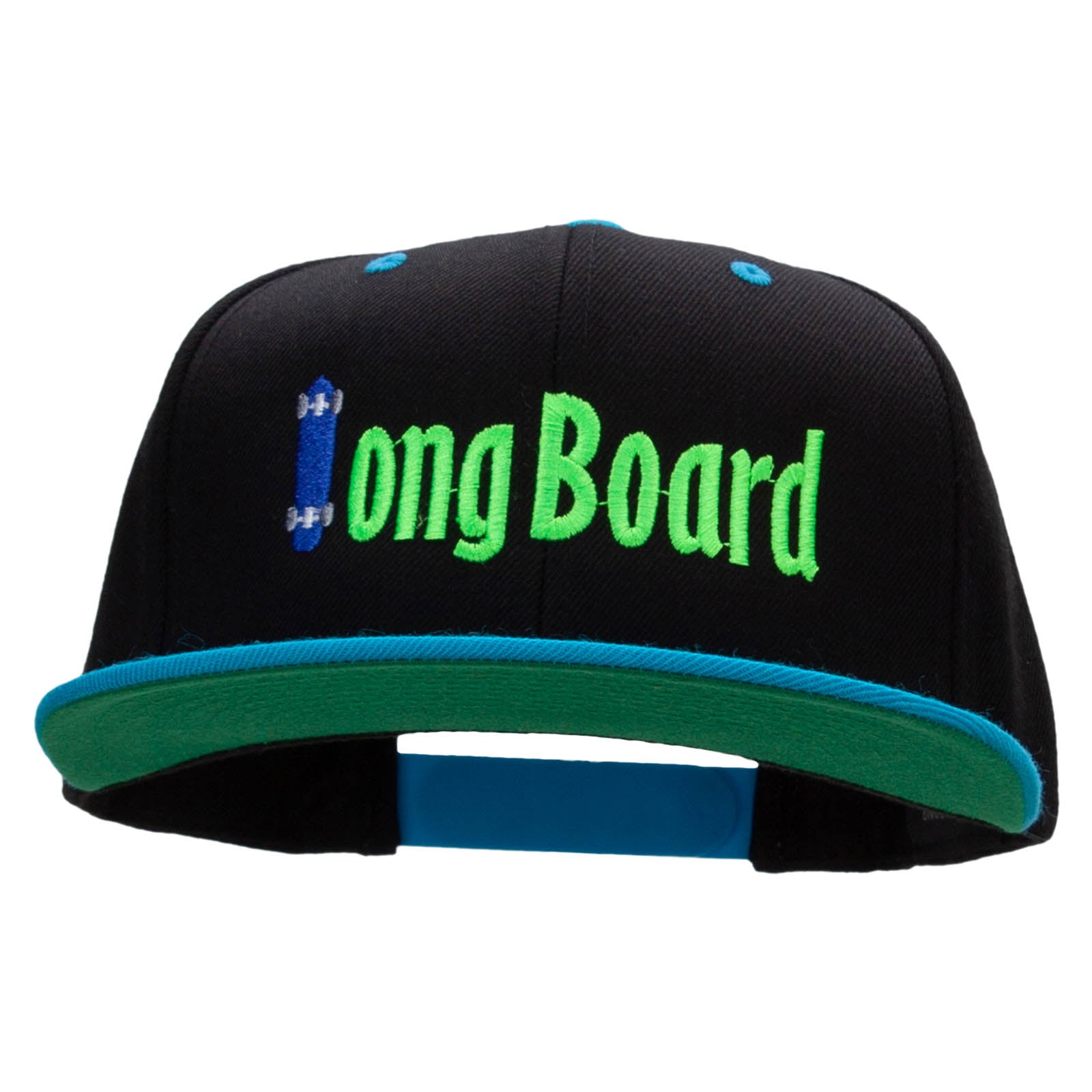 Long Board Riding Embroidered Wool Blend Classic Snapback - Black Teal OSFM