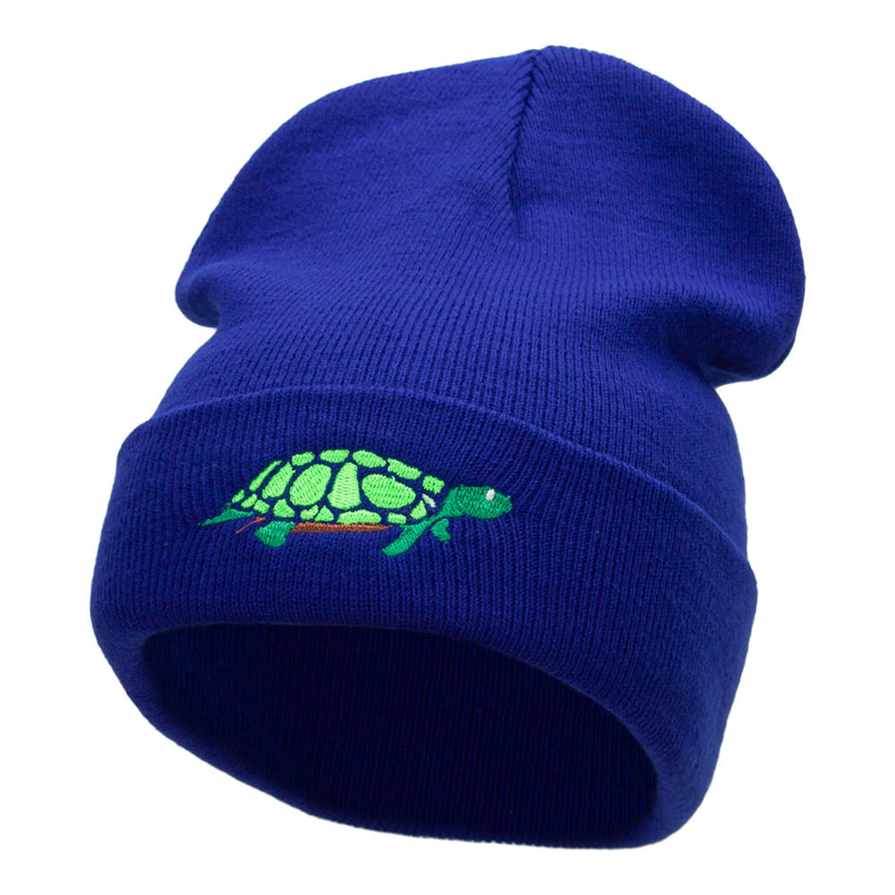 The Turtle Embroidered 12 Inch Long Knitted Beanie - Royal OSFM