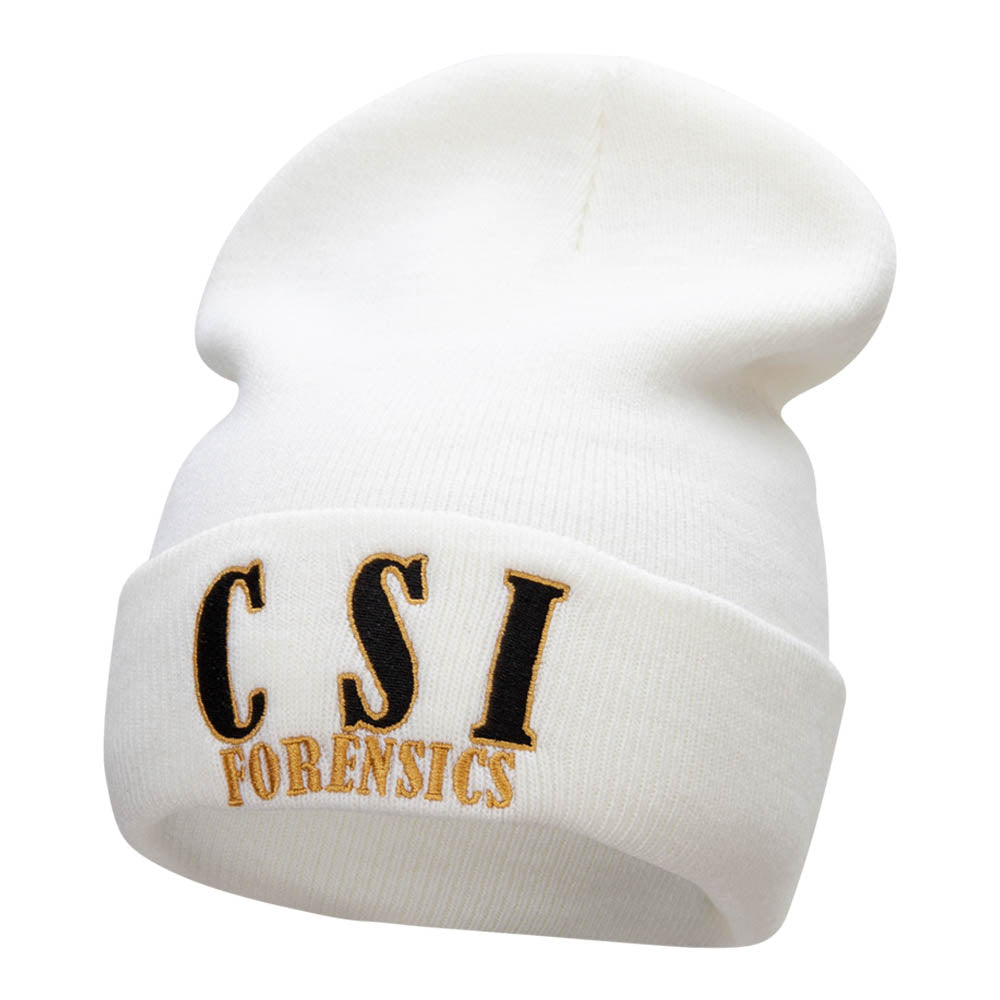 CSI Forensic Embroidered 12 Inch Long Knitted Beanie - White OSFM
