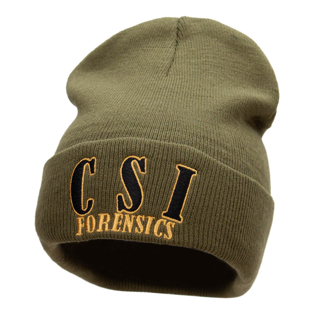 CSI Forensic Embroidered 12 Inch Long Knitted Beanie - Olive OSFM