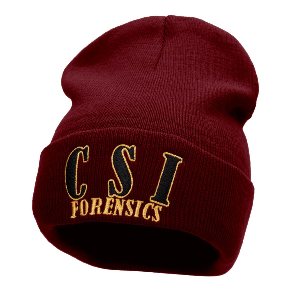 CSI Forensic Embroidered 12 Inch Long Knitted Beanie - Maroon OSFM