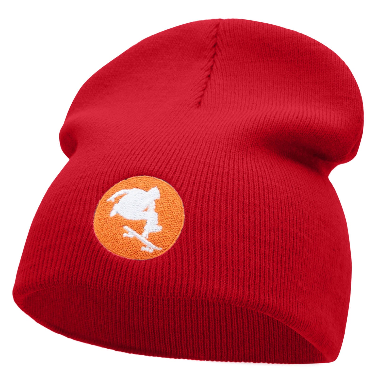 Skate Trick Embroidered 8 Inch Short Beanie - Red OSFM
