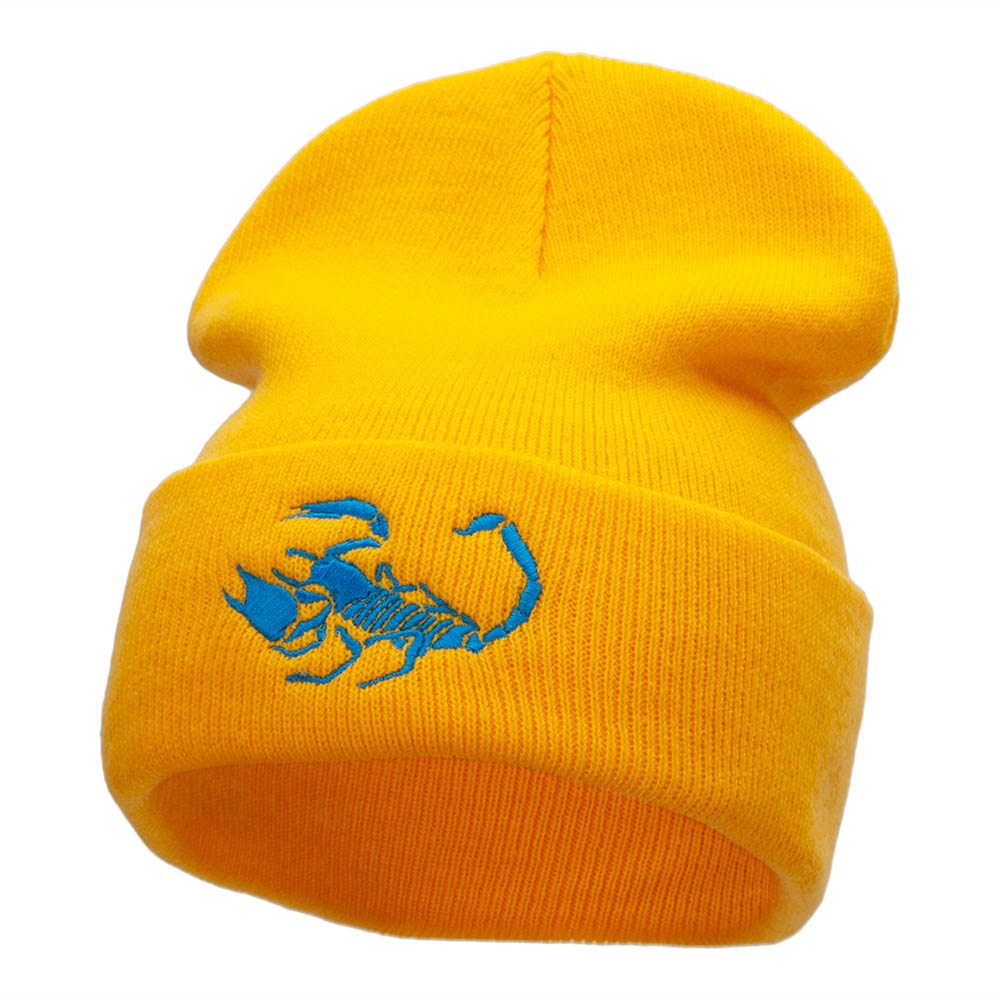 Scorpion Silhouette Embroidered 12 Inch Knitted Long Beanie - Yellow OSFM