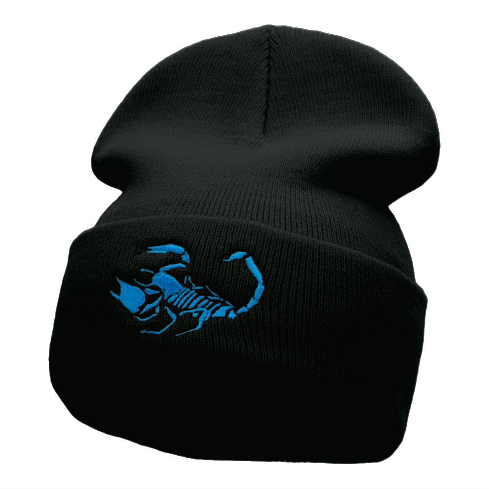 Scorpion Silhouette Embroidered 12 Inch Knitted Long Beanie - Black OSFM