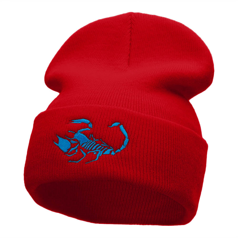 Scorpion Silhouette Embroidered 12 Inch Knitted Long Beanie - Red OSFM