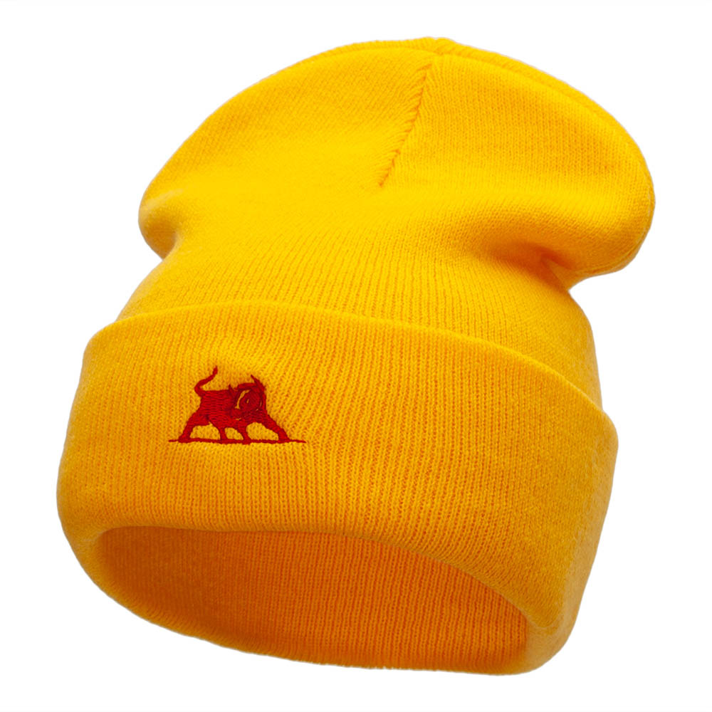 The Crimson Bull Embroidered 12 Inch Long Knitted Beanie - Yellow OSFM