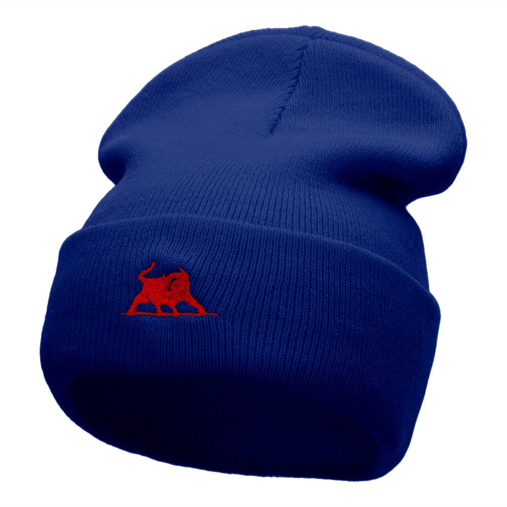 The Crimson Bull Embroidered 12 Inch Long Knitted Beanie - Royal OSFM