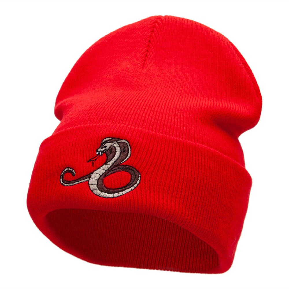 Cobra Embroidered 12 Inch Long Knitted Beanie - Red OSFM