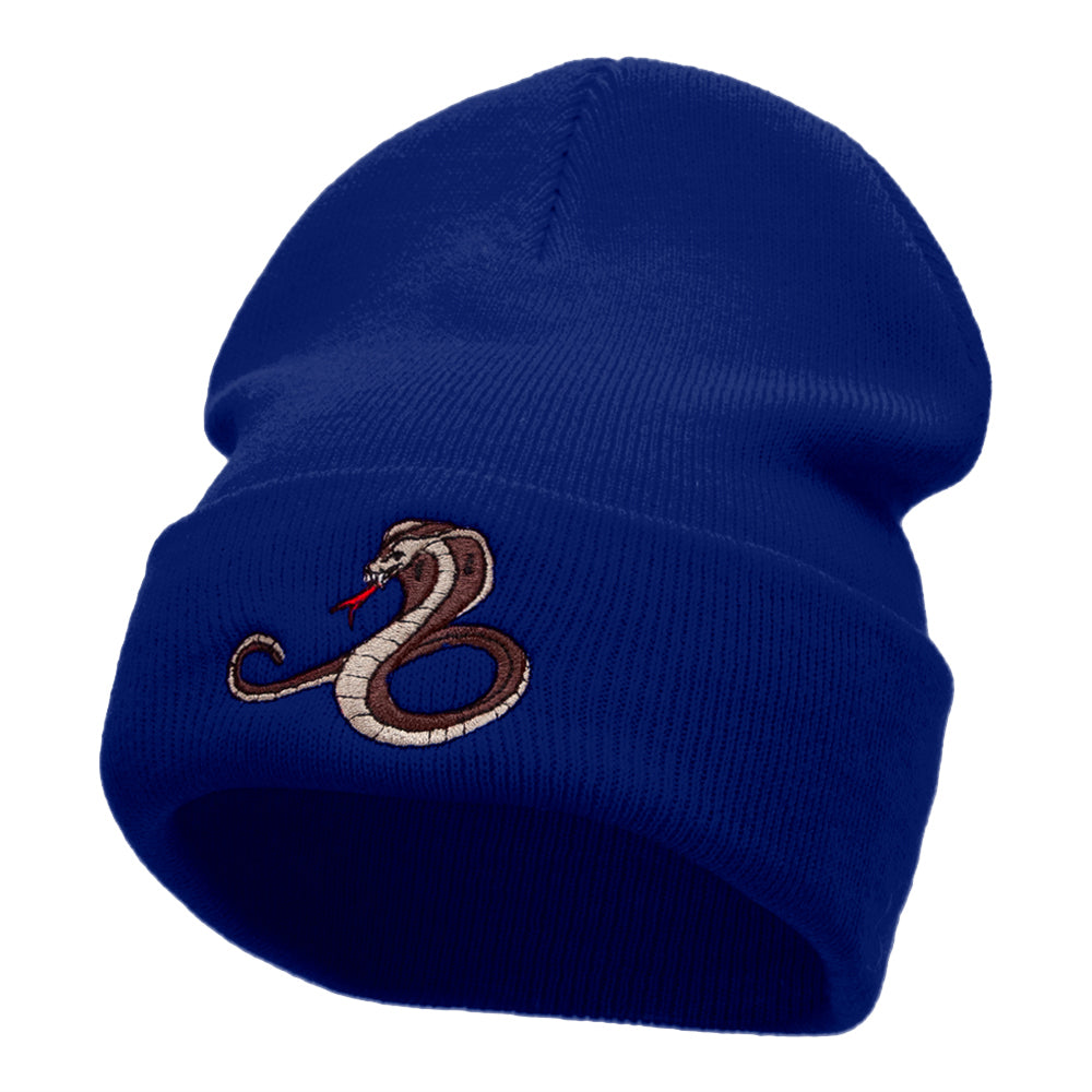 Cobra Embroidered 12 Inch Long Knitted Beanie - Royal OSFM