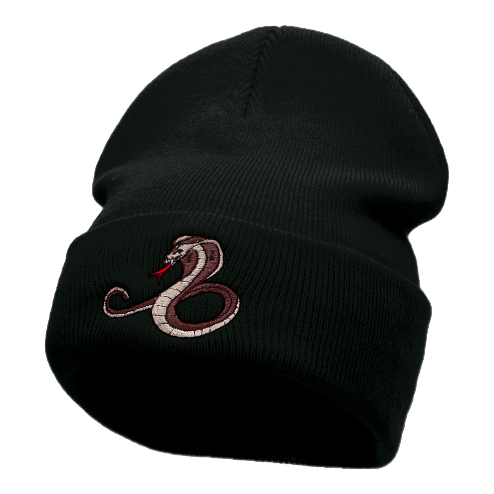 Cobra Embroidered 12 Inch Long Knitted Beanie - Black OSFM