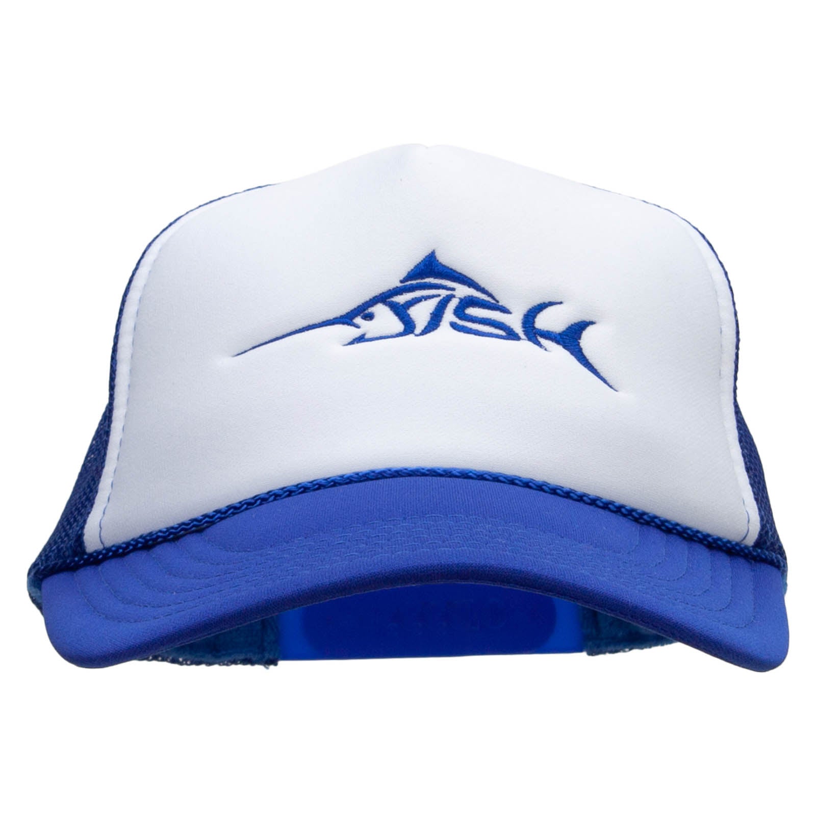 Blue Fish Embroidered Foam Panel Mesh Snapback - White Royal OSFM