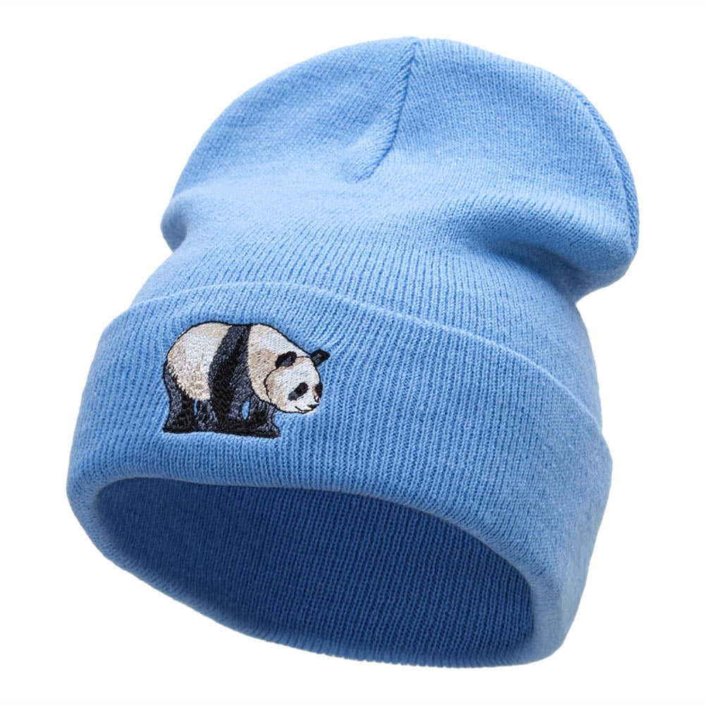 Happy Panda Embroidered 12 Inch Long Knitted Beanie - Sky Blue OSFM