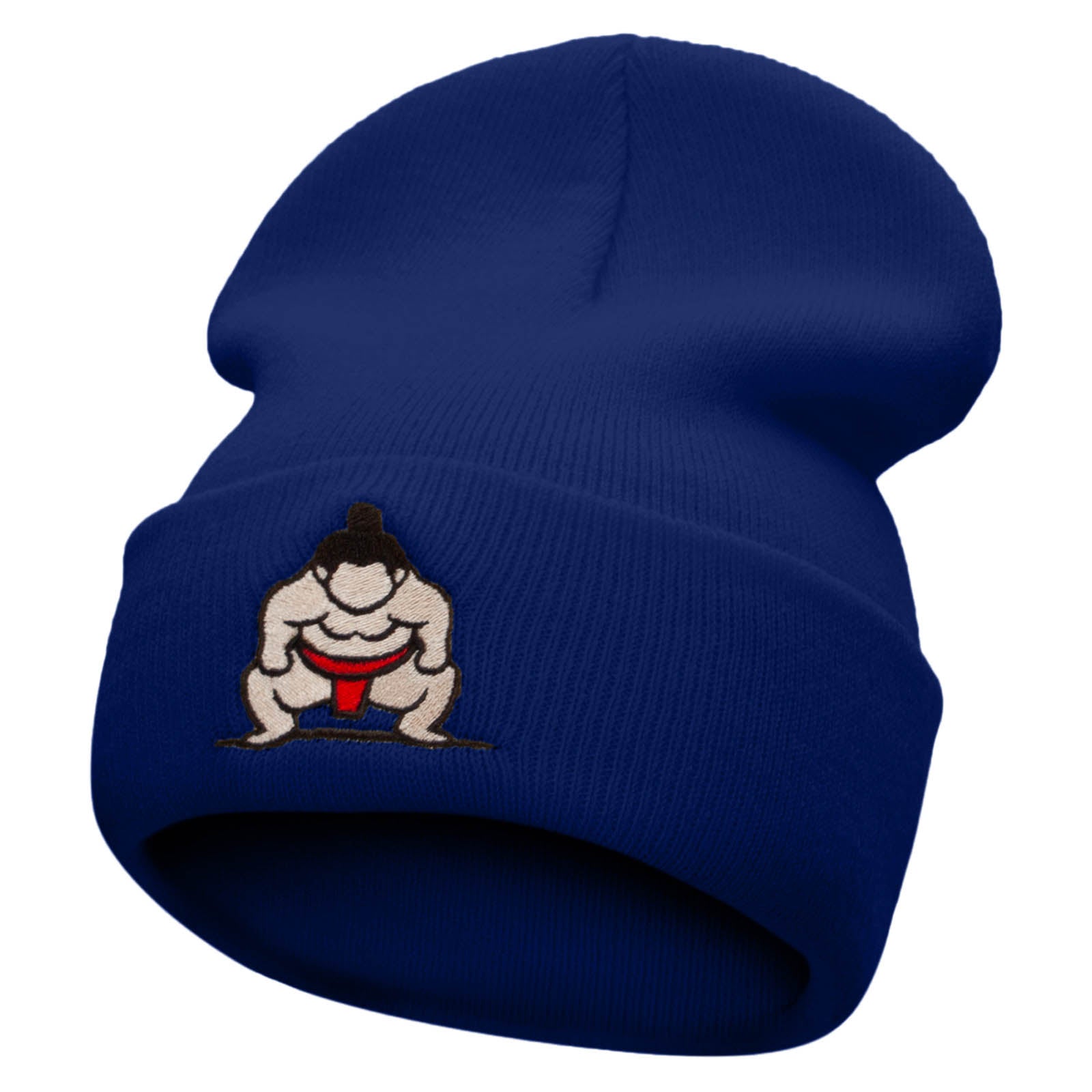 Sumo Embroidered 12 Inch Long Knitted Beanie - Royal OSFM