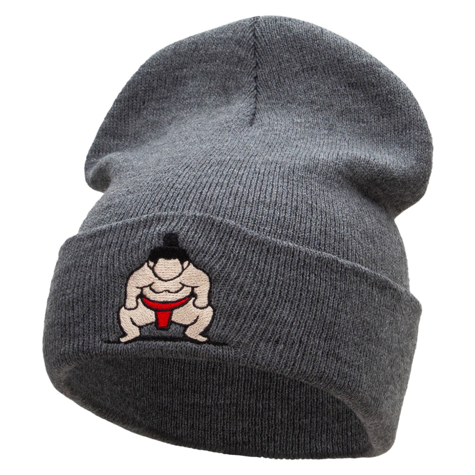 Sumo Embroidered 12 Inch Long Knitted Beanie - Dk Grey OSFM