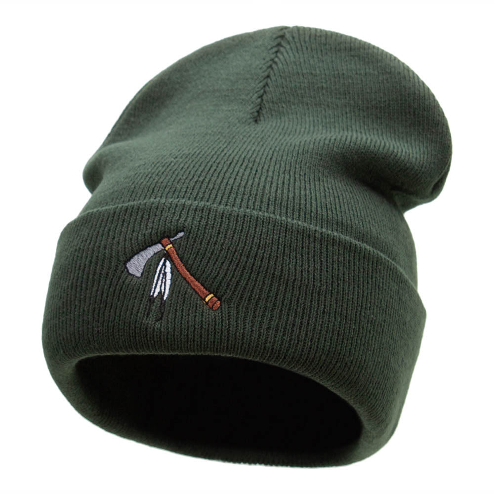 Tomahawk Embroidered 12 Inch Knitted Long Beanie - Olive OSFM