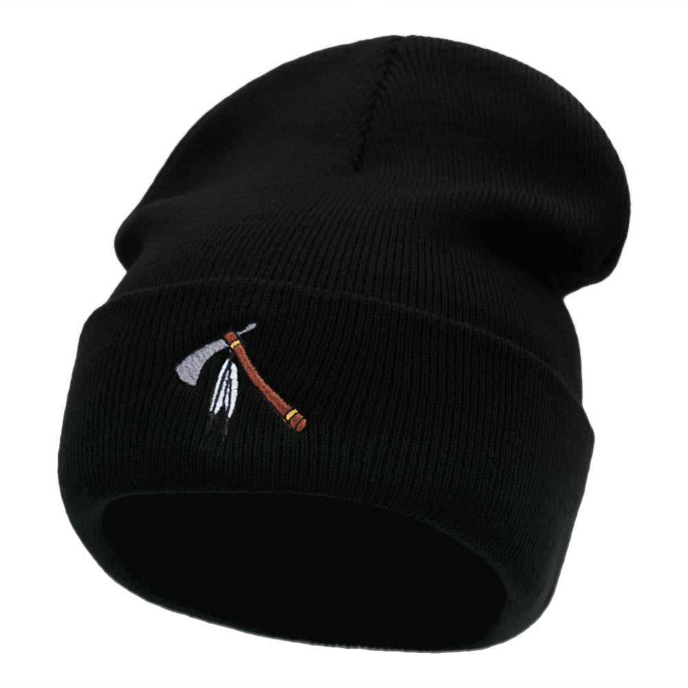 Tomahawk Embroidered 12 Inch Knitted Long Beanie - Black OSFM