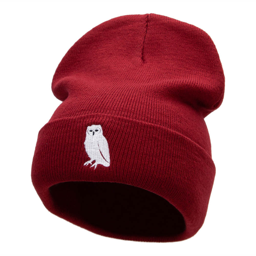 Gazing Owl Embroidered 12 Inch Long Knitted Beanie - Maroon OSFM
