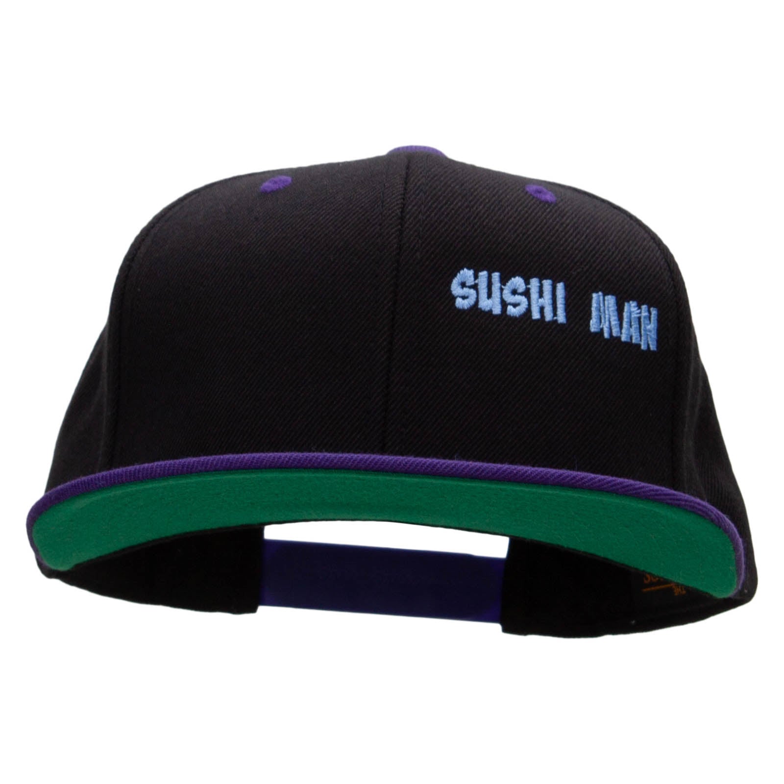 Sushi Man Embroidered Wool Blend Classic Snapback - Black Purple OSFM