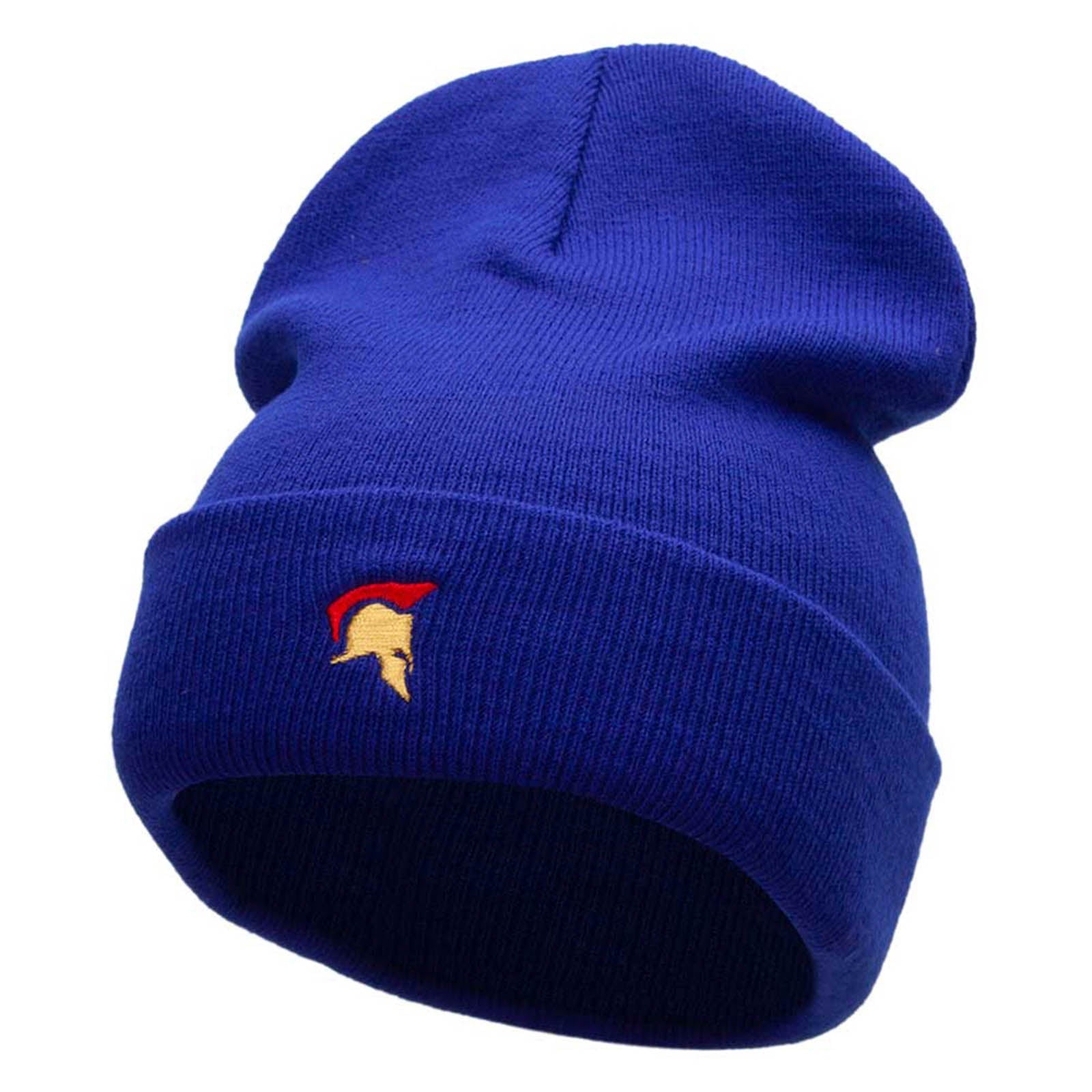 The Trojan Helmet Embroidered 12 Inch Long Knitted Beanie - Royal OSFM