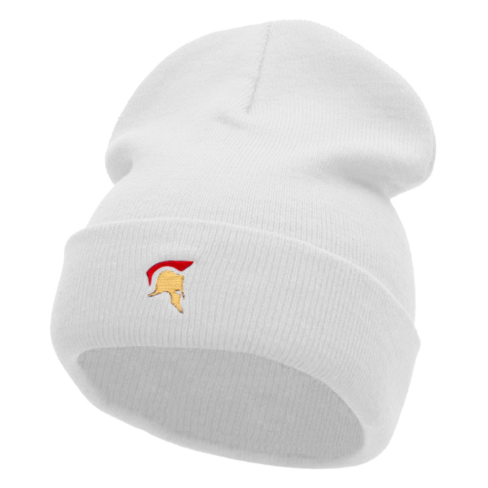 The Trojan Helmet Embroidered 12 Inch Long Knitted Beanie - White OSFM