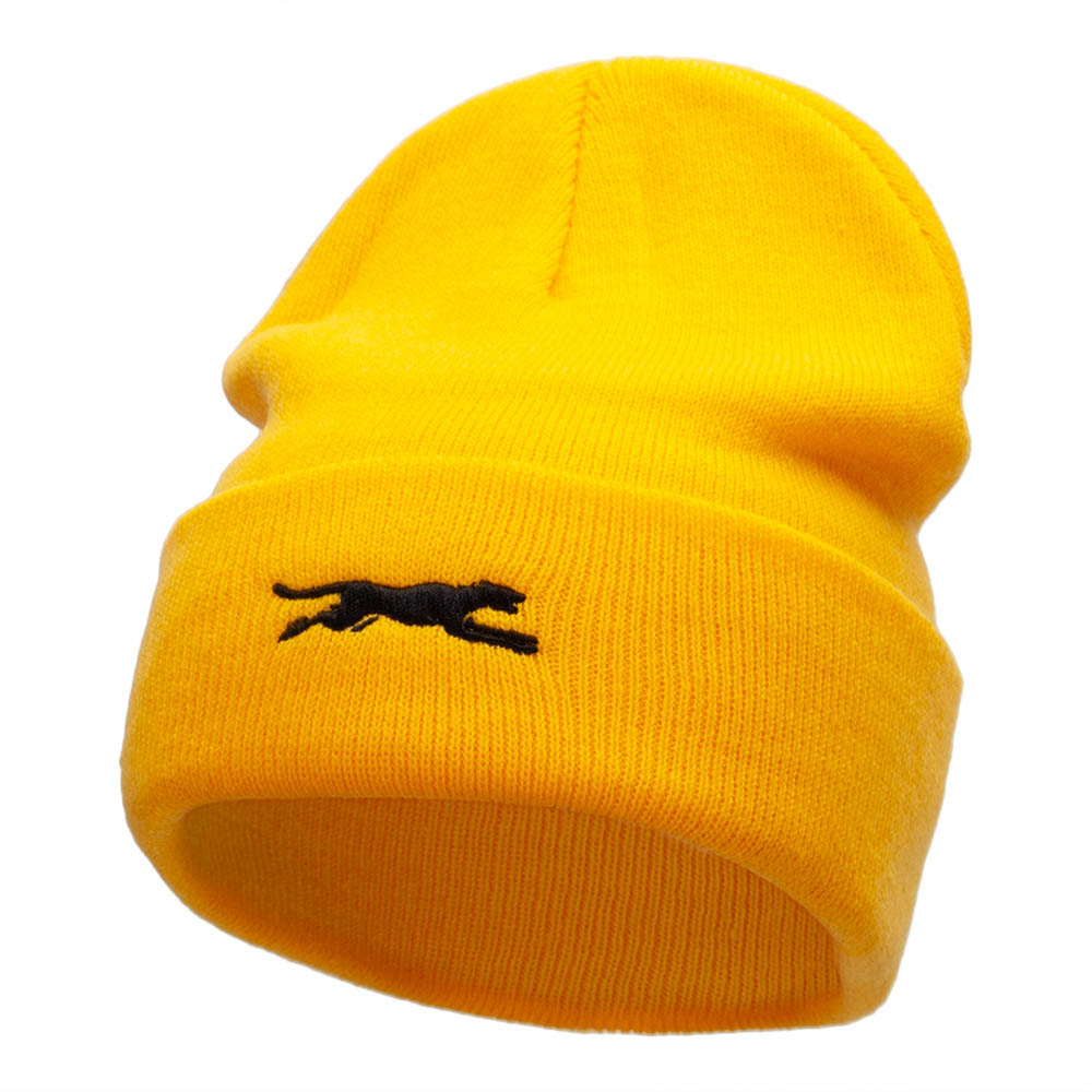 Panther Pounce Embroidered 12 Inch Long Knitted Beanie - Yellow OSFM