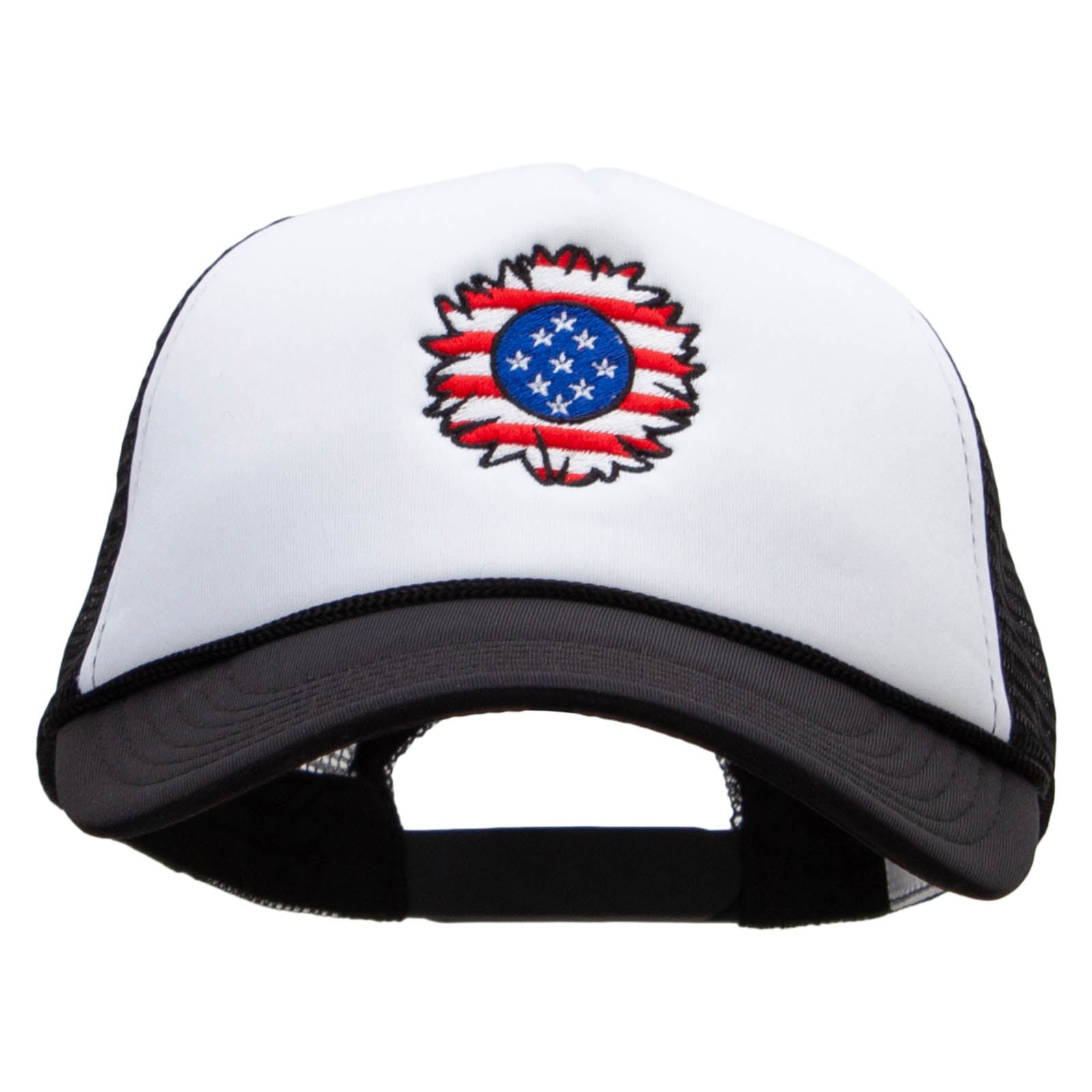 United Flower Embroidered Foam Panel Mesh Snapback - Black White OSFM