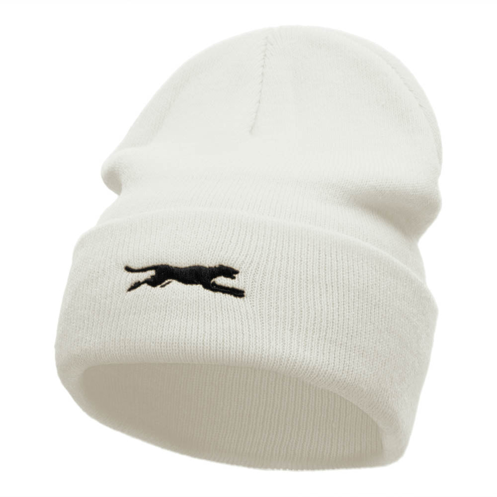 Panther Pounce Embroidered 12 Inch Long Knitted Beanie - White OSFM