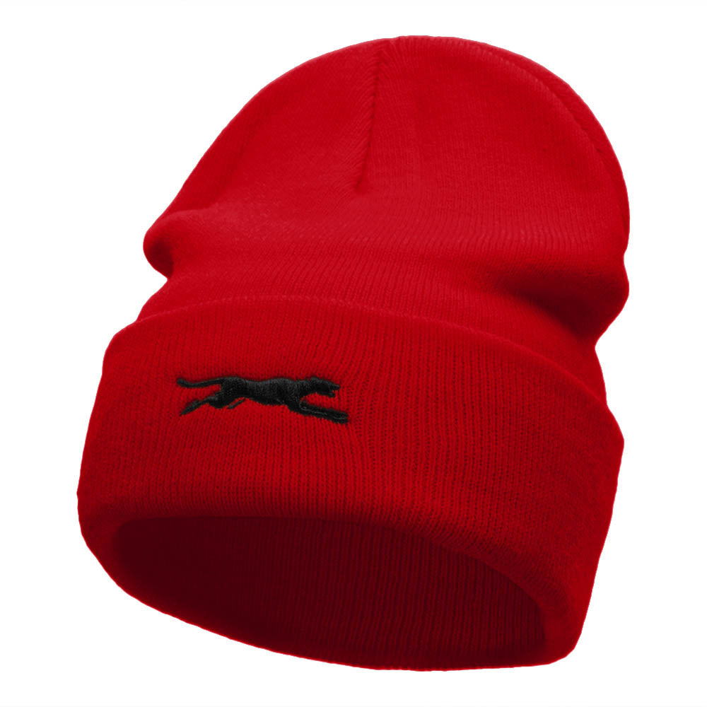 Panther Pounce Embroidered 12 Inch Long Knitted Beanie - Red OSFM