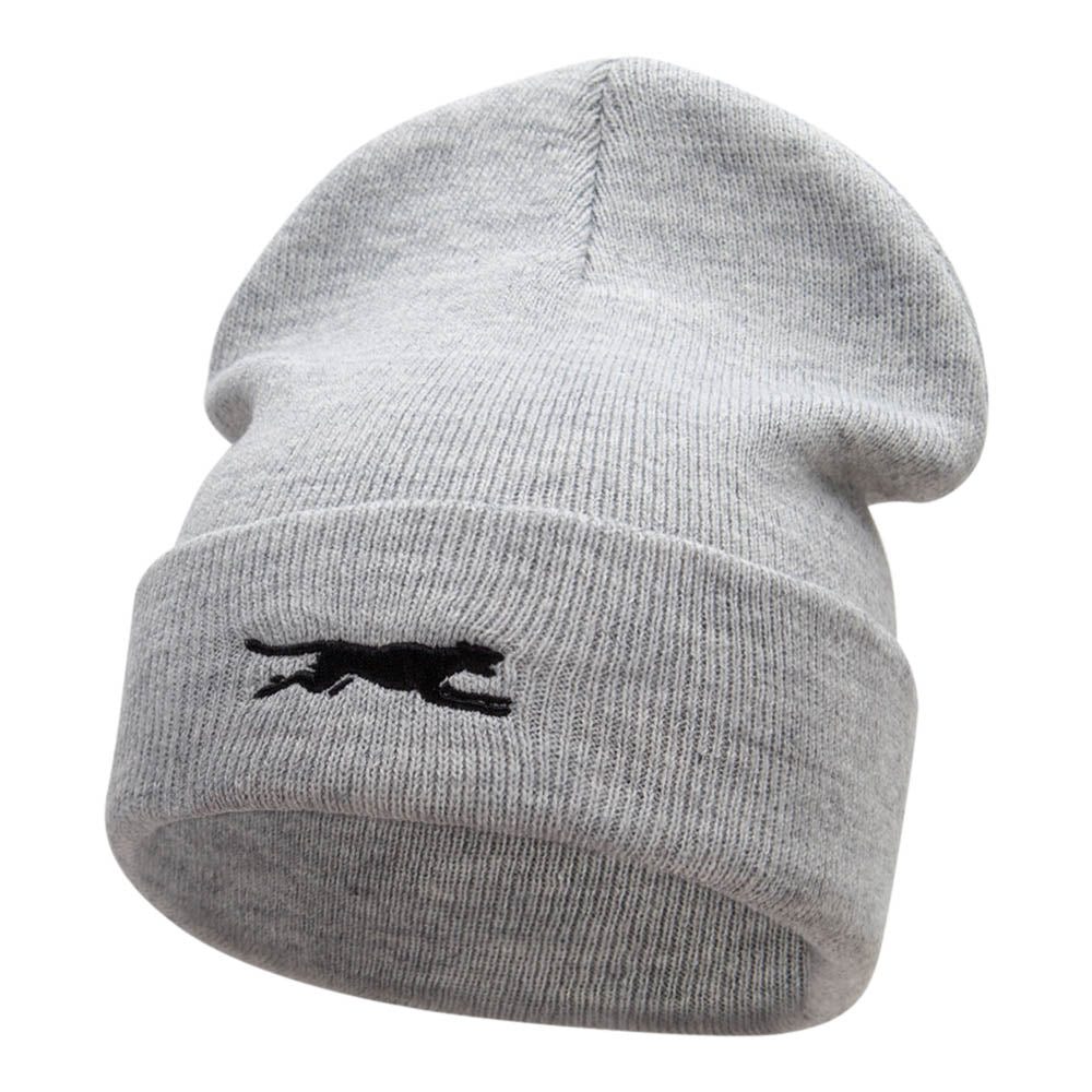 Panther Pounce Embroidered 12 Inch Long Knitted Beanie - Heather Grey OSFM