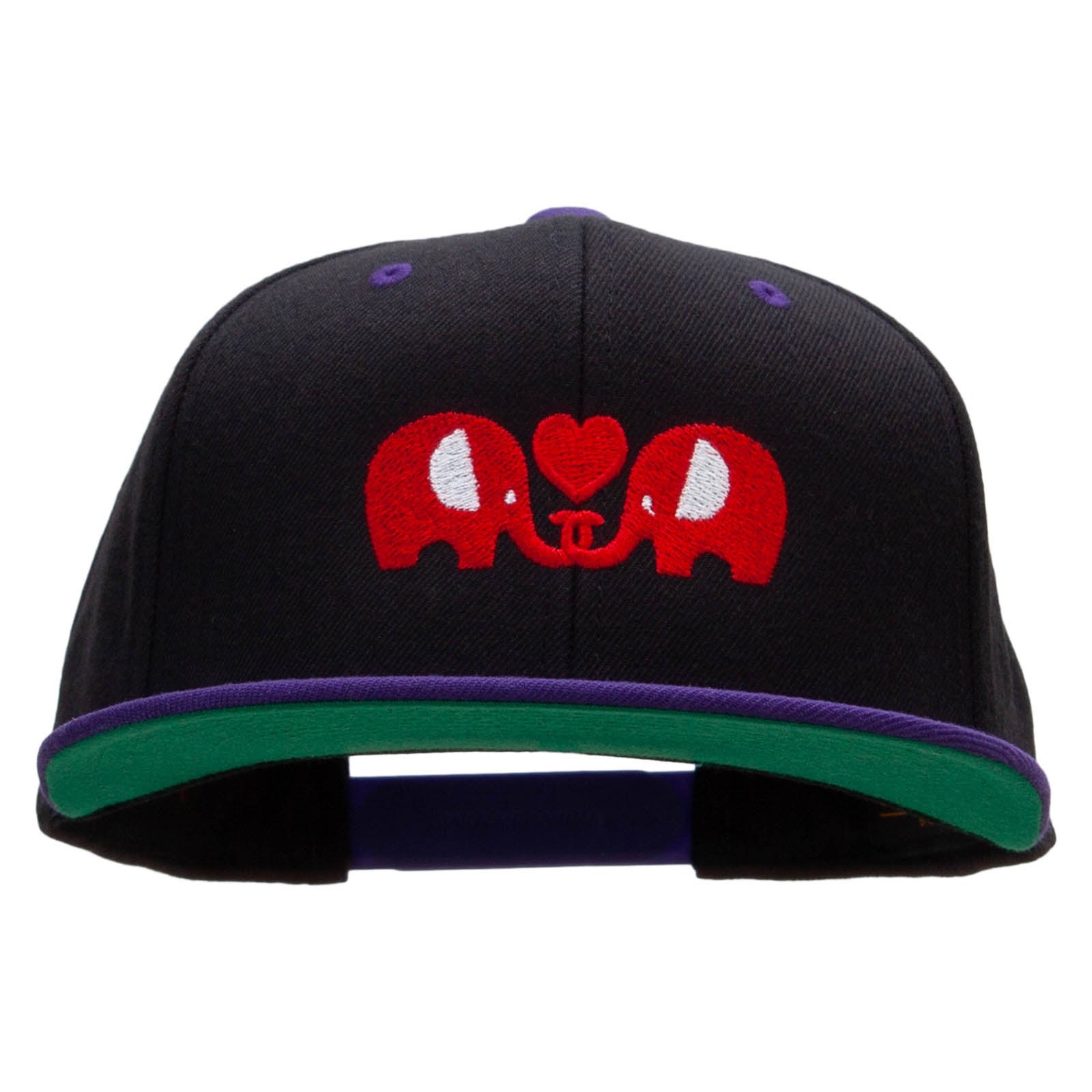 Elephants&#039; Love Embroidered Wool Blend 2 Tone Classic Snapback - Black Purple OSFM