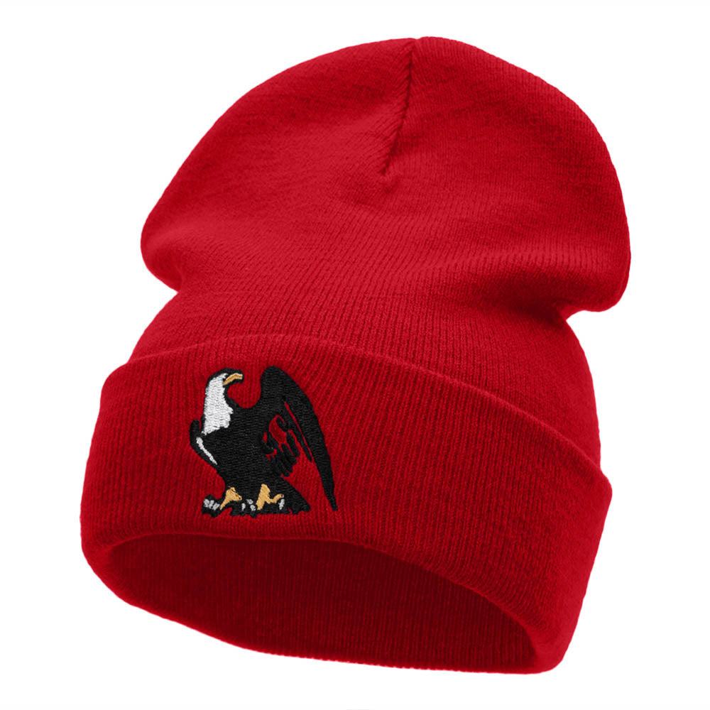 Majestic Eagle Embroidered 12 Inch Long Knitted Beanie - Red OSFM