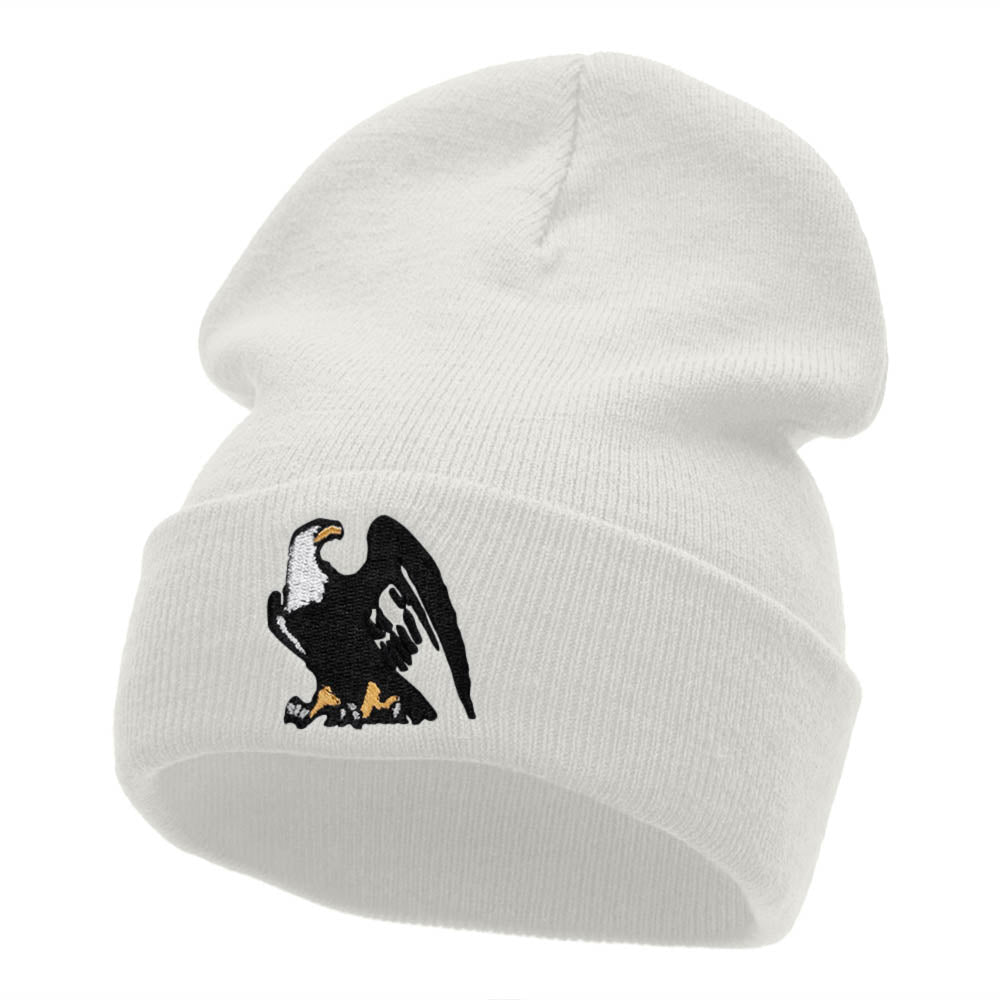 Majestic Eagle Embroidered 12 Inch Long Knitted Beanie - White OSFM
