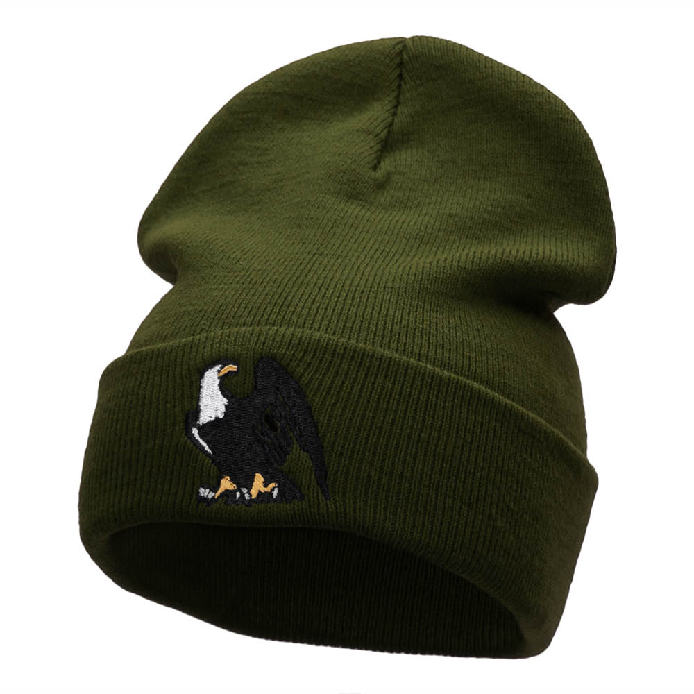 Majestic Eagle Embroidered 12 Inch Long Knitted Beanie - Olive OSFM