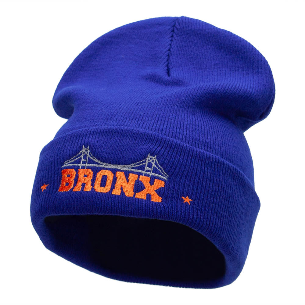 The Bronx Embroidered 12 Inch Long Knitted Beanie - Royal OSFM