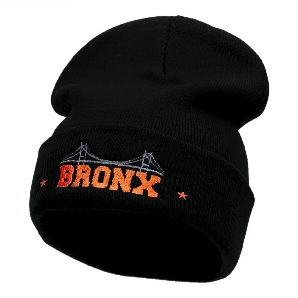 The Bronx Embroidered 12 Inch Long Knitted Beanie - Black OSFM