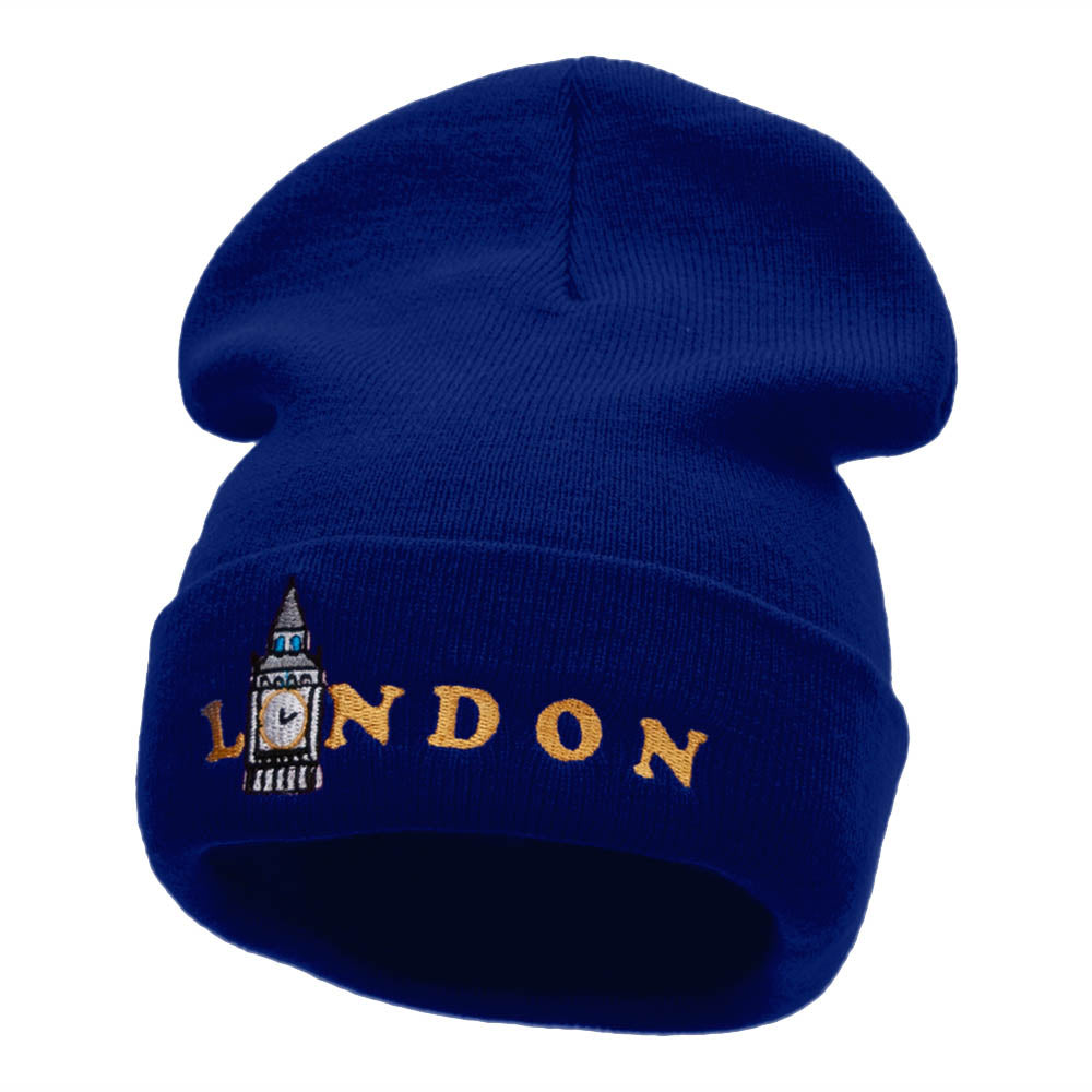 London Big Ben Embroidered 12 Inch Long Knitted Beanie - Royal OSFM