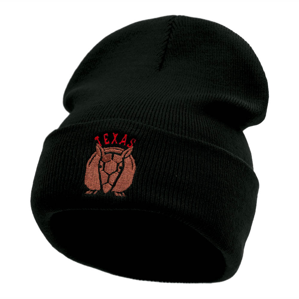 Texas Armidillo Embroidered 12 Inch Knitted Long Beanie - Black OSFM