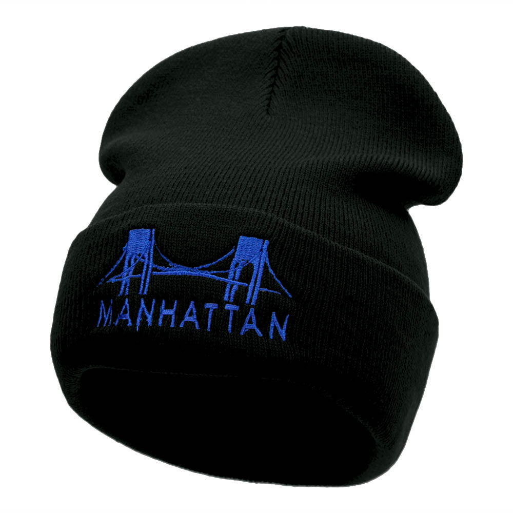 Manhattan Bridge Embroidered 12 Inch Knitted Long Beanie - Black OSFM