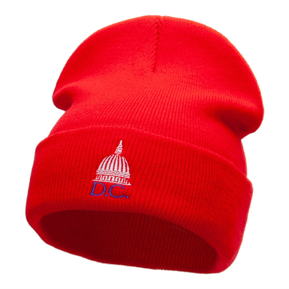 DC Capitol Embroidered 12 Inch Knitted Long Beanie - Red OSFM