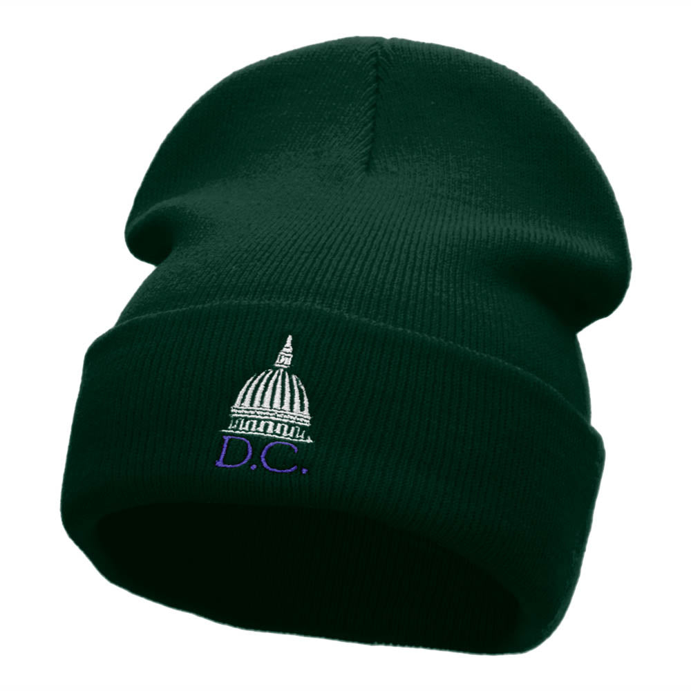 DC Capitol Embroidered 12 Inch Knitted Long Beanie - Dk Green OSFM