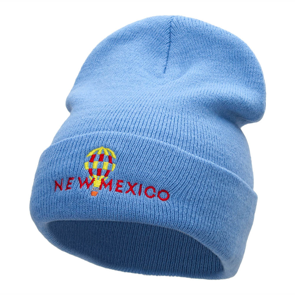 New Mexico Hot Air Balloon Embroidered 12 Inch Long Knitted Beanie - Sky Blue OSFM