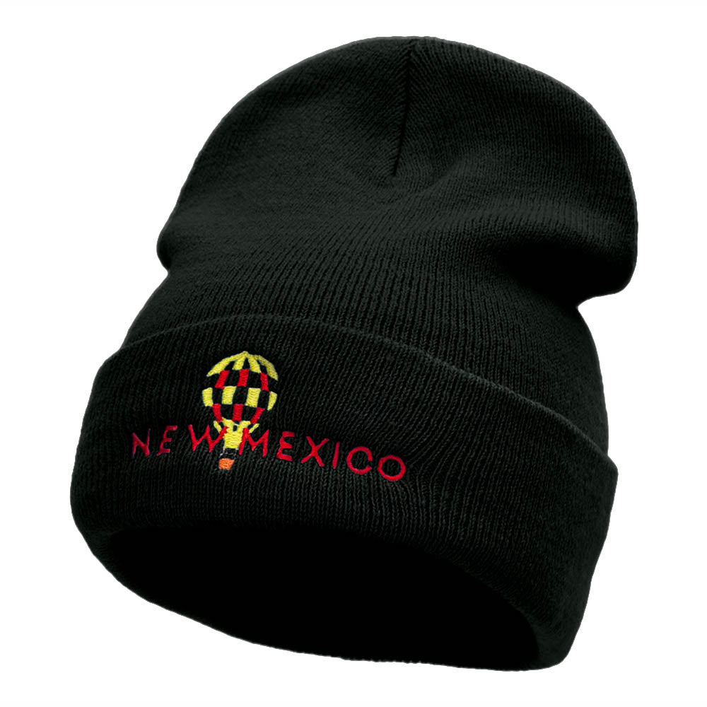 New Mexico Hot Air Balloon Embroidered 12 Inch Long Knitted Beanie - Black OSFM