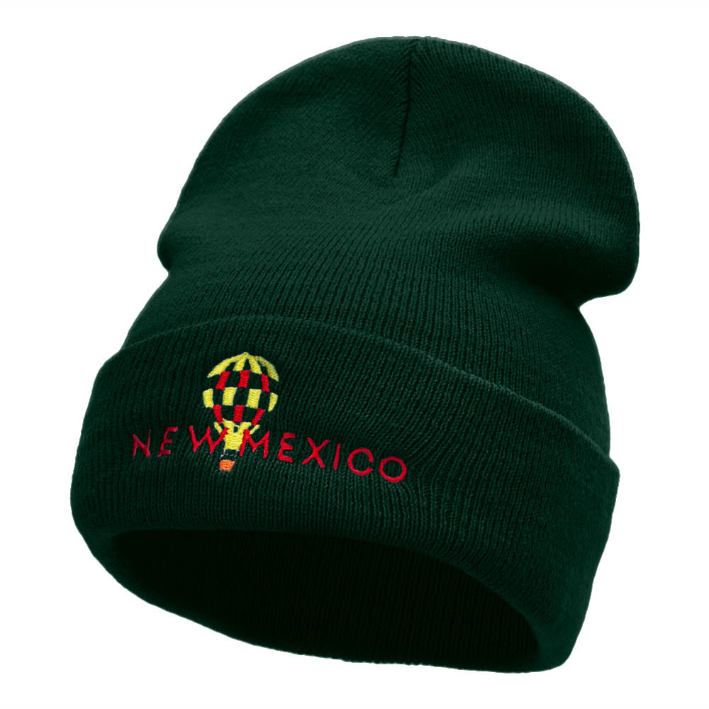 New Mexico Hot Air Balloon Embroidered 12 Inch Long Knitted Beanie - Dk Green OSFM